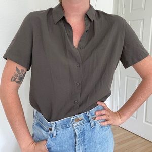 Uniqlo Short Sleeve Blouse, Army Green